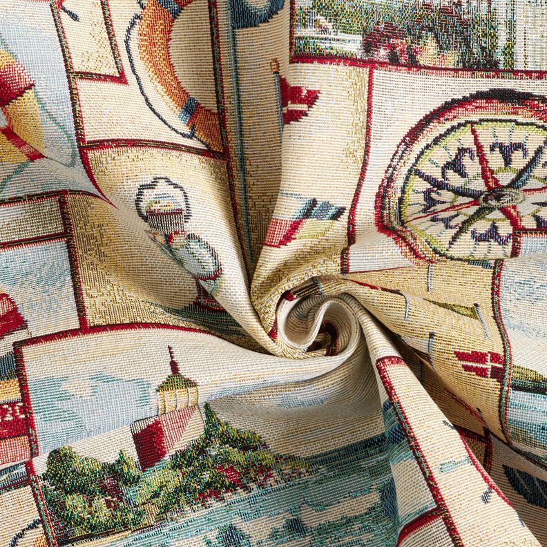 Tissu de décoration Gobelin Collage maritime – beige clair/bleu clair,  image number 3