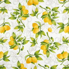 Tissu de décoration Panama Citrons – blanc/jaune citron, 