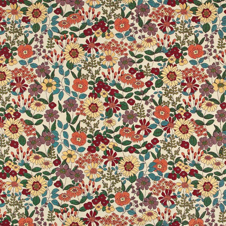 Tissu de décoration Gobelin fleurs rétros – pétrole,  image number 1