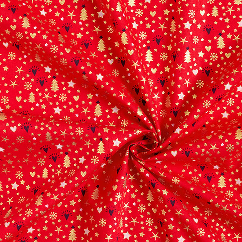 Tissu en coton Popeline Cœurs et étoiles – rouge/or,  image number 3