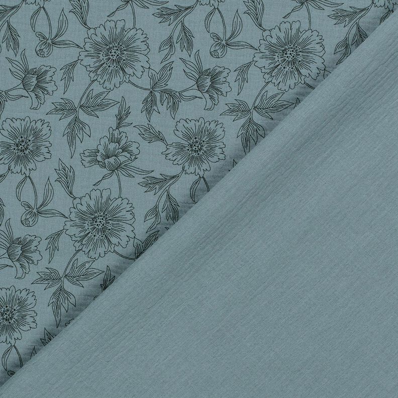 Tissu double gaze de coton Grandes fleurs – gris bleu/noir,  image number 4