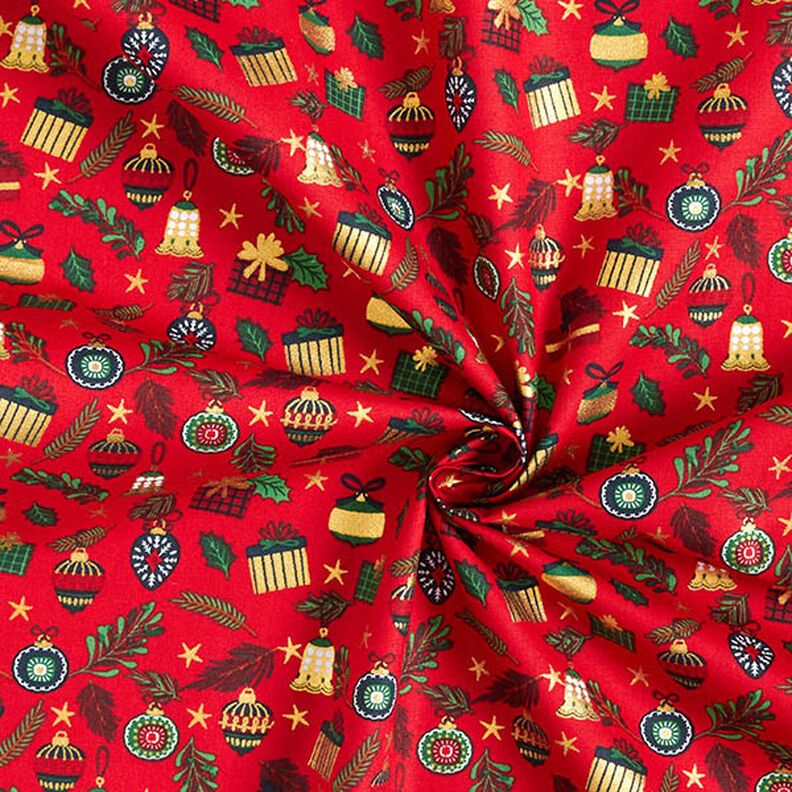 Tissu en coton Popeline Cadeaux – rouge/or,  image number 3