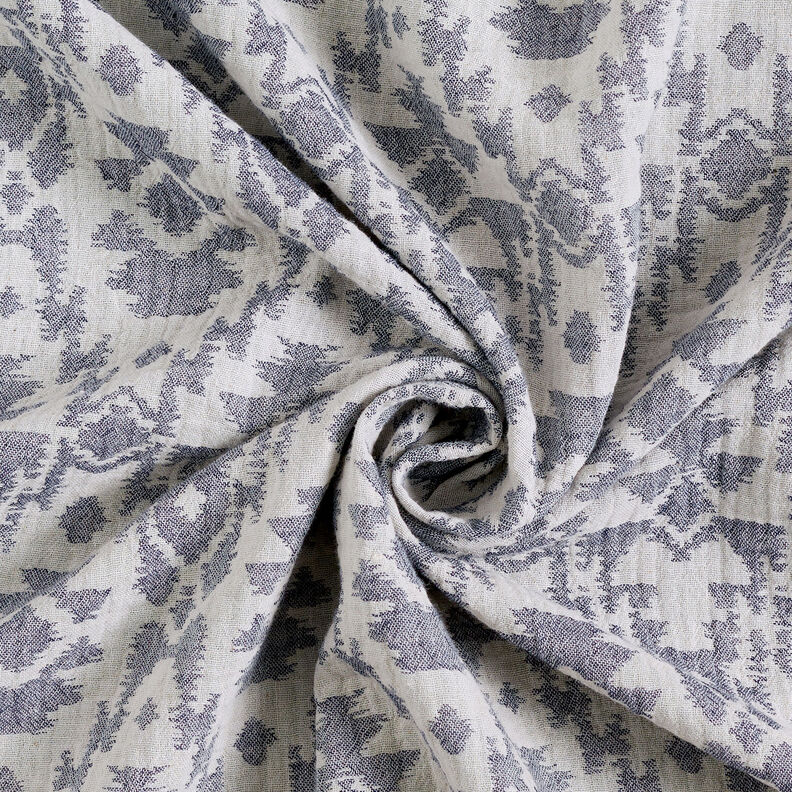 Tissu double gaze de coton Motif aztèque jacquard | by Poppy bleu nuit/gris brume,  image number 5