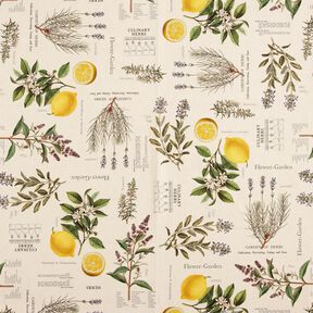 Tissu de décoration Semi-panama Herbes aromatiques – nature/jaune, 