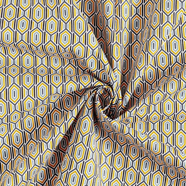 Tissu en coton Cretonne Hexagones motif rétro – bleu marine/jaune ocre,  image number 3