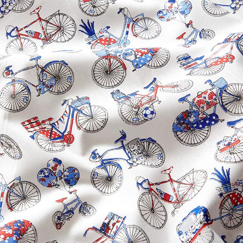 Tissu en coton Cretonne Vélos rétro – blanc/bleu,  image number 2