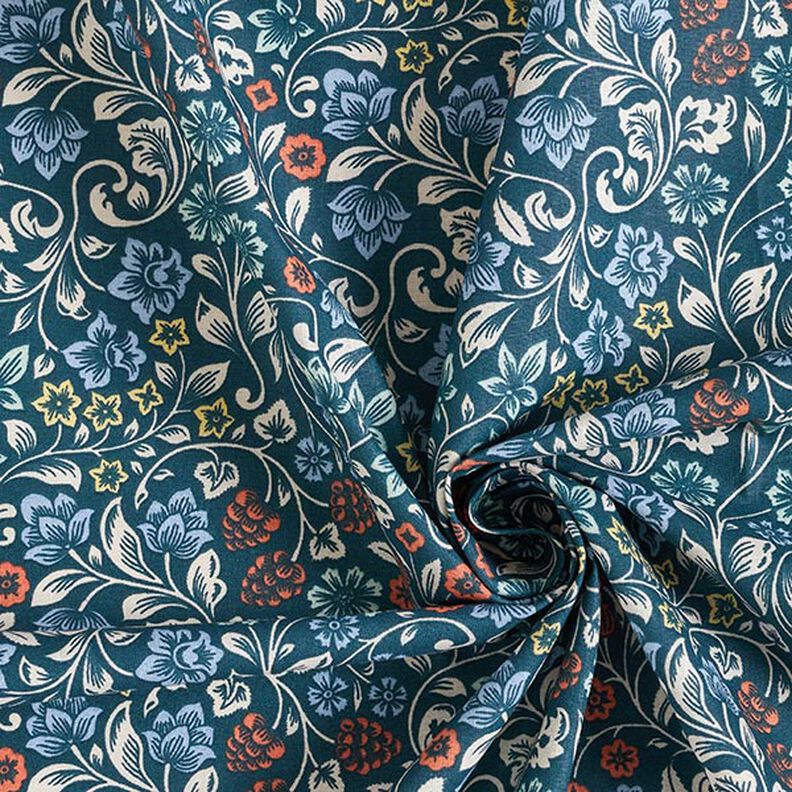 Tissu en coton Cretonne Vrilles de fleurs – pétrole/taupe clair,  image number 3