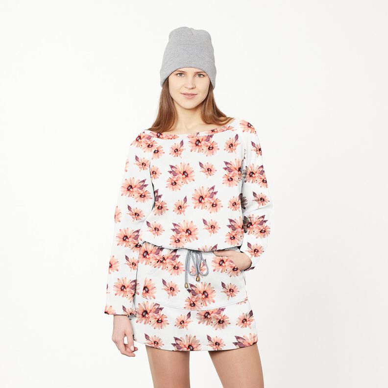 GOTS French Terry Sweat d’été Fleurs d'été – blanc/corail,  image number 5