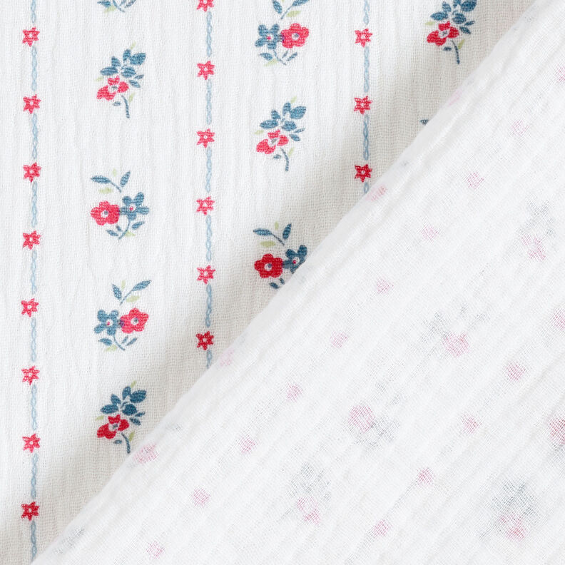 Tissu double gaze de coton Fleurs traditionnelles | by Poppy blanc/framboise,  image number 4