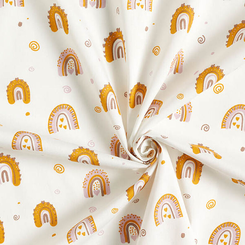 Tissu en coton Popeline Arcs-en-ciel mignons – jaune curry/blanc,  image number 3