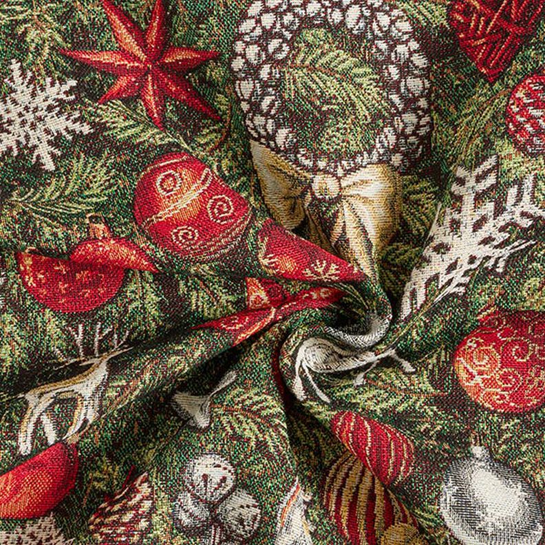 Tissu de décoration Gobelin Branches de sapin – vert/rouge,  image number 3