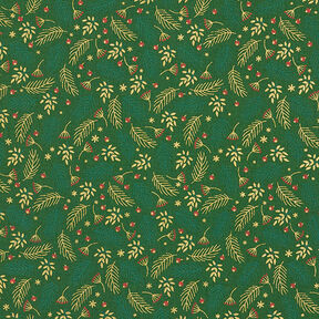 Tissu en coton Popeline Branches et baies – vert/or, 