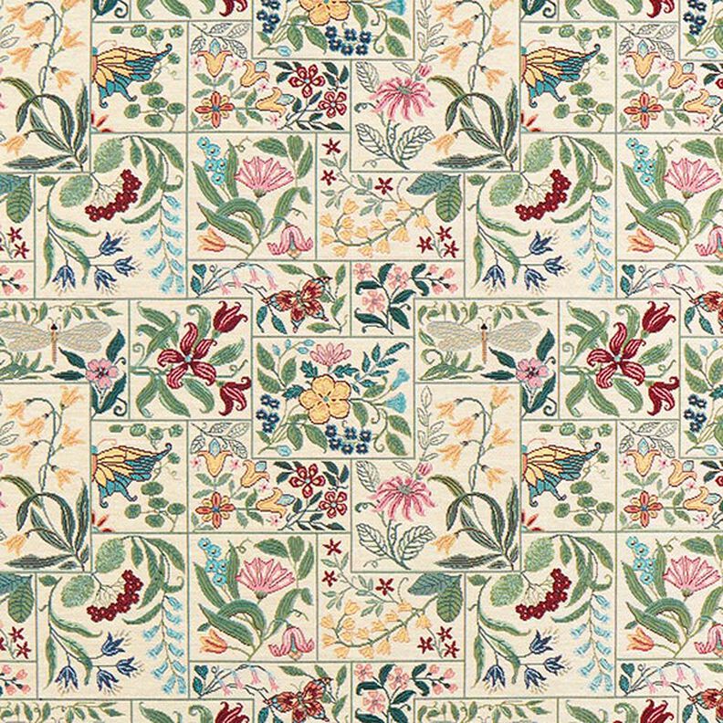 Tissu de décoration Gobelin Carreaux à fleurs – beige clair,  image number 1