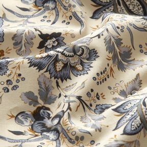 Popeline coton Délicates fleurs de cachemire – beige clair/bleu pigeon, 