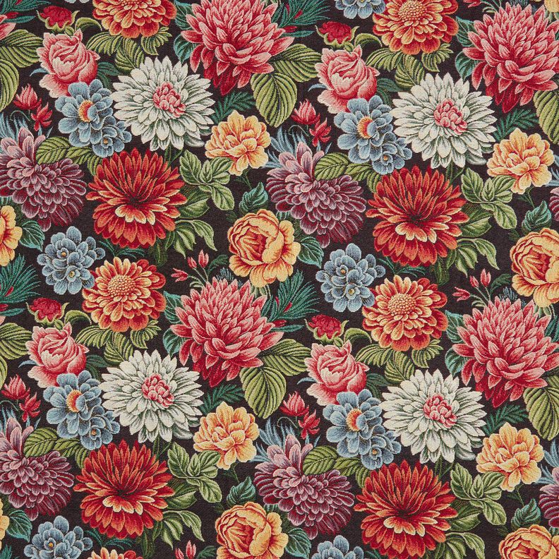 Tissu de décoration Gobelin Grandes fleurs – noir/rouge,  image number 1