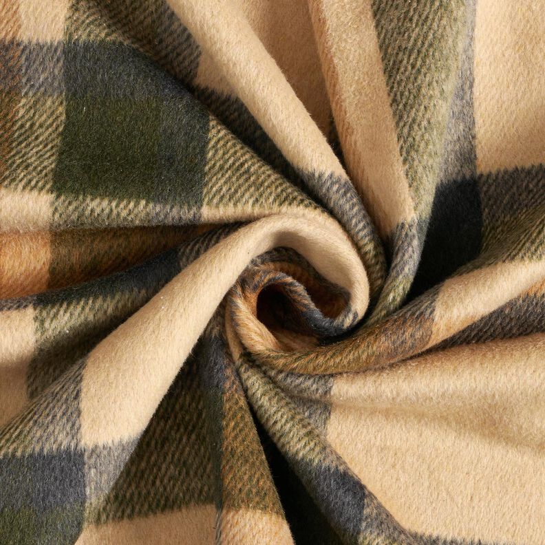 Tissu manteau tartan gratté – sable/kaki clair,  image number 3