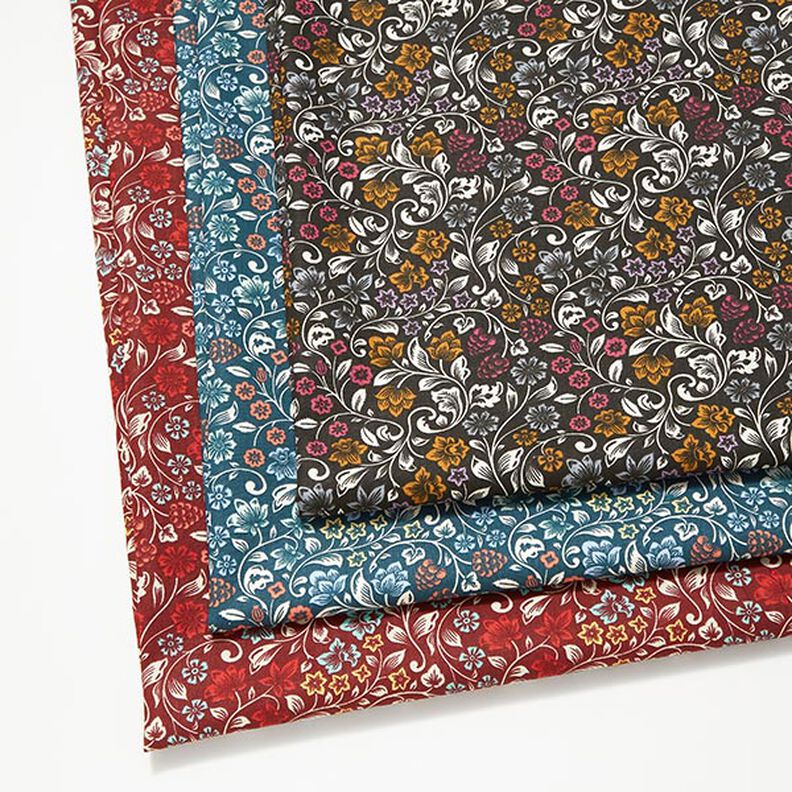 Tissu en coton Cretonne Vrilles de fleurs – pétrole/taupe clair,  image number 5