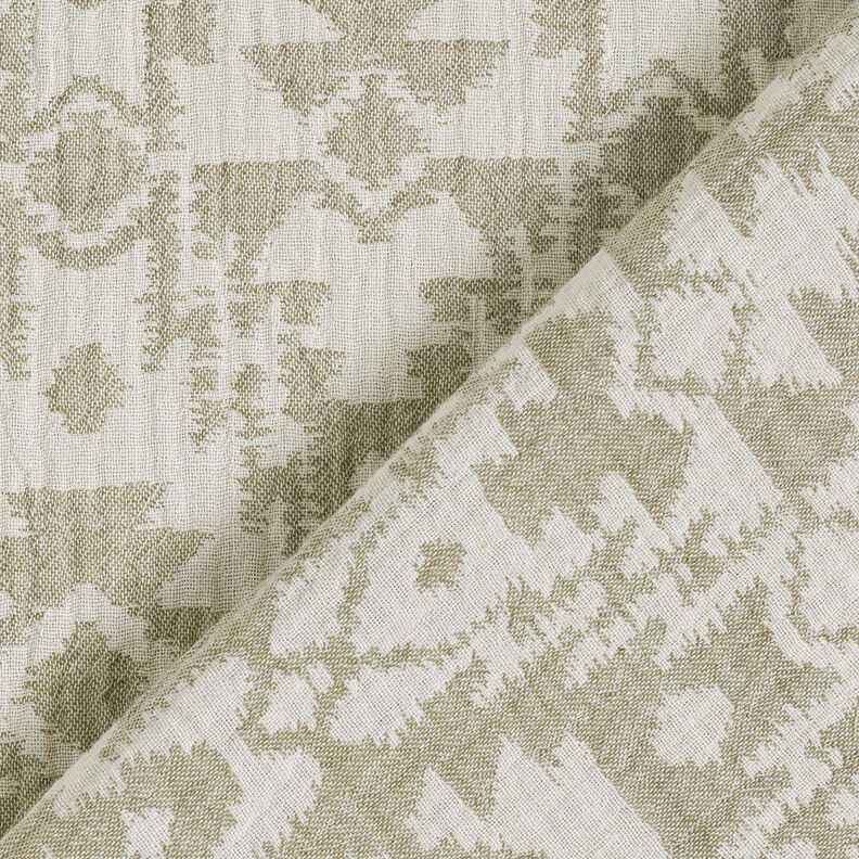 Tissu double gaze de coton Motif aztèque jacquard | by Poppy kaki clair/gris brume,  image number 6