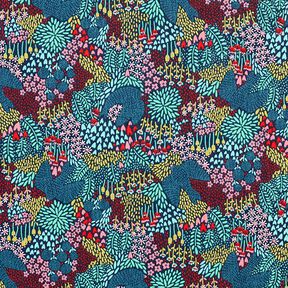 Tissu en coton cretonne oiseaux dans un champ de fleurs – bleu nuit, 