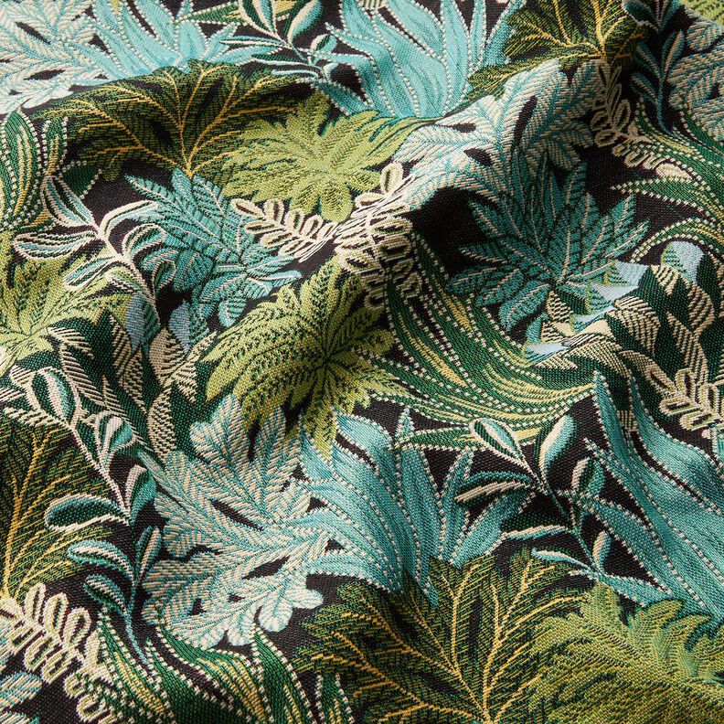 Tissu de décoration Jacquard Feuilles de la jungle – noir/vert,  image number 2