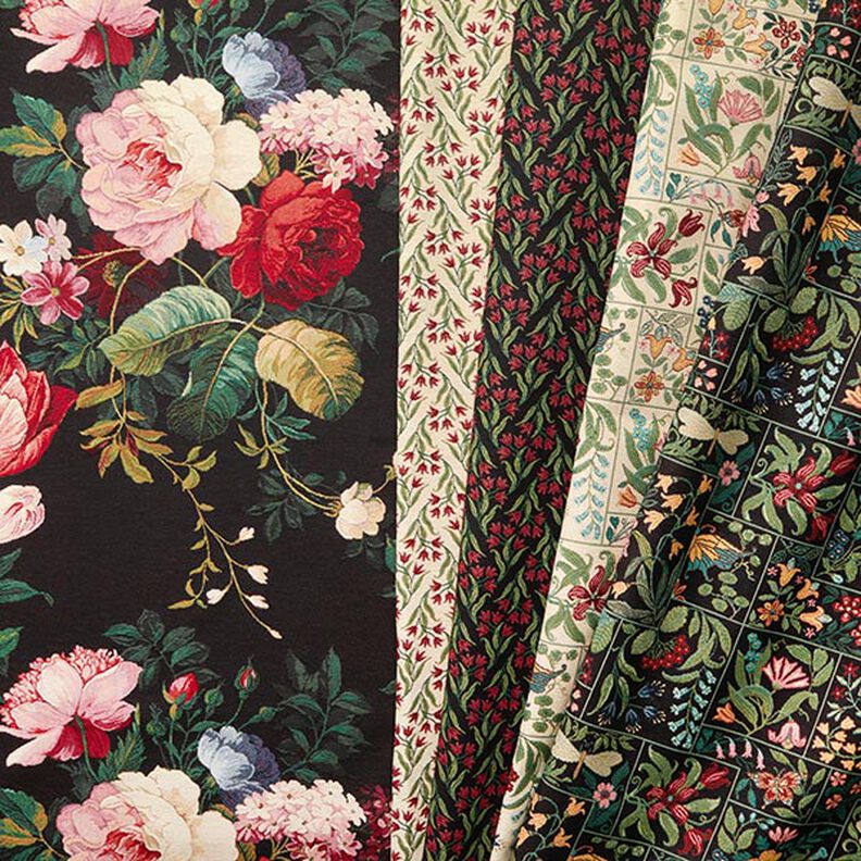 Tissu de décoration Gobelin Bouquet de fleurs – noir/carmin,  image number 5