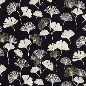 Tissu de décoration Jacquard feuilles de gingko – noir/or, 