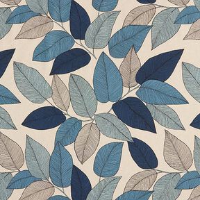 Tissu de décoration Semi-panama grandes feuilles – bleu/nature, 