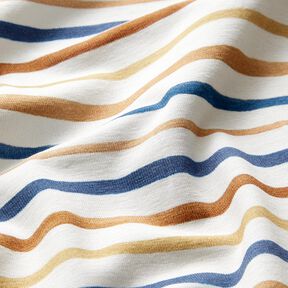 GOTS Jersey coton Impression numérique de rayures délicates à l’aquarelle – blanc/bleu roi, 