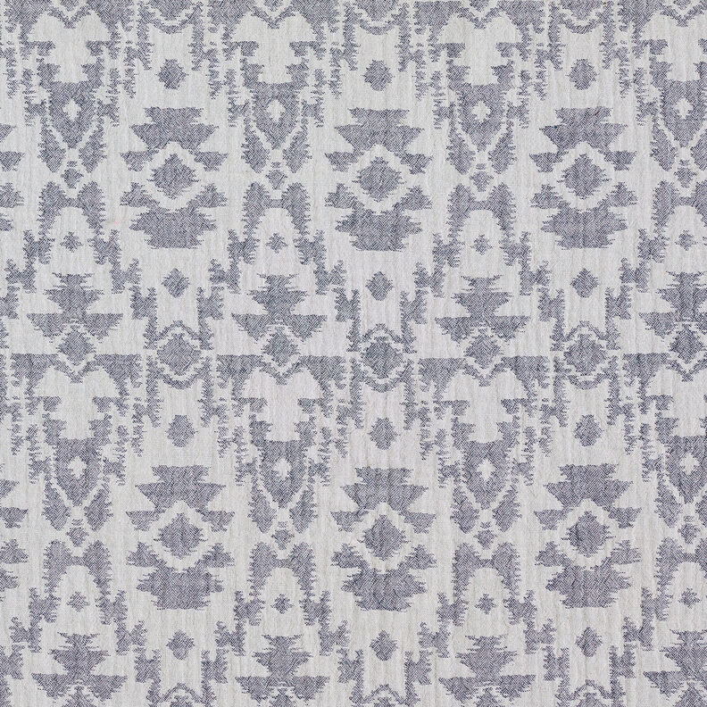 Tissu double gaze de coton Motif aztèque jacquard | by Poppy bleu nuit/gris brume,  image number 1