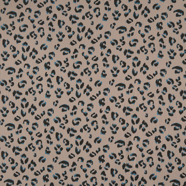 Tissu double gaze de coton Léopard – taupe/pétrole,  image number 1