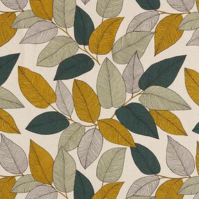 Tissu de décoration Semi-panama grandes feuilles – vert/nature, 