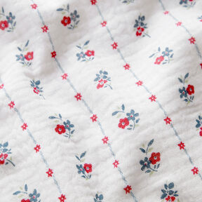 Tissu double gaze de coton Fleurs traditionnelles – blanc/framboise, 