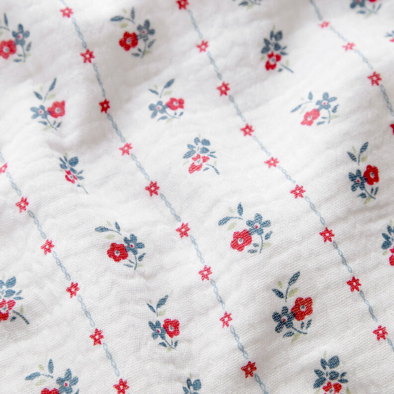 Tissu double gaze de coton Fleurs traditionnelles | by Poppy blanc/framboise,  image number 2