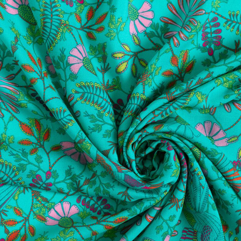 Voile de viscose Branches colorées – bleu aqua/pourpre,  image number 3