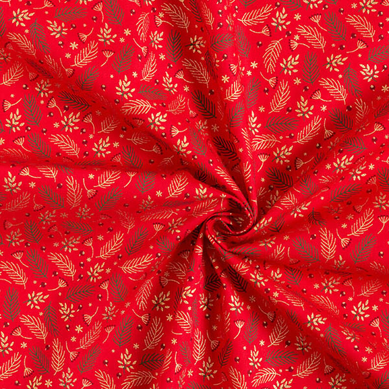 Tissu en coton Popeline Branches et baies – rouge/or,  image number 3