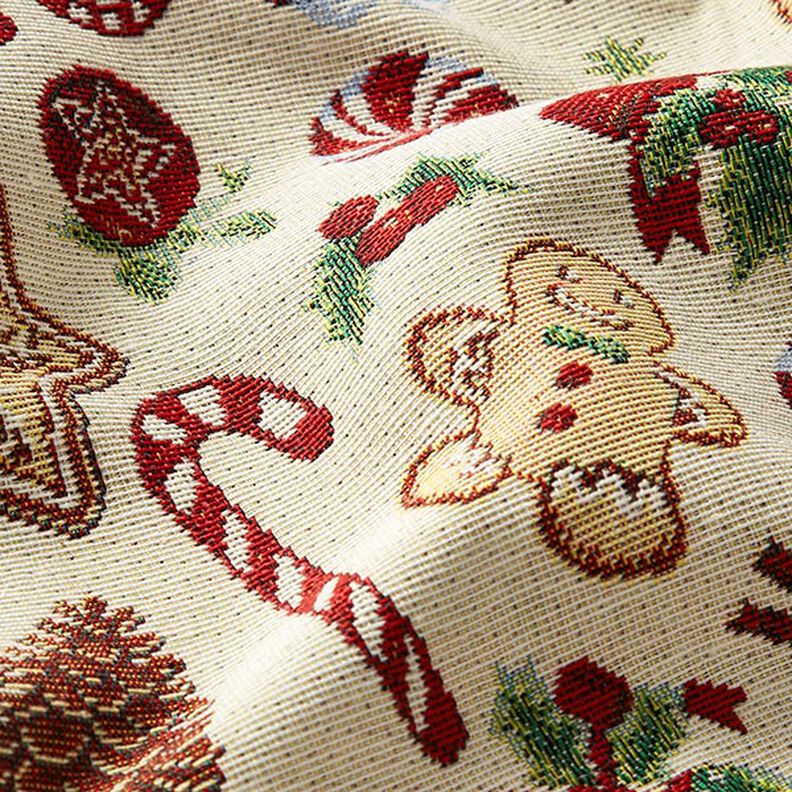 Tissu de décoration Gobelin Guimauves et biscuits – beige clair/carmin,  image number 2