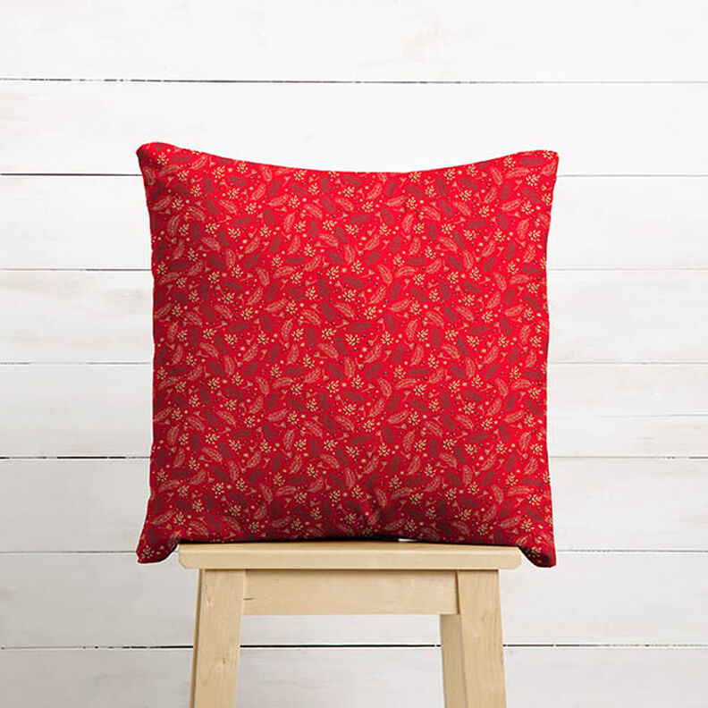 Tissu en coton Popeline Branches et baies – rouge/or,  image number 8