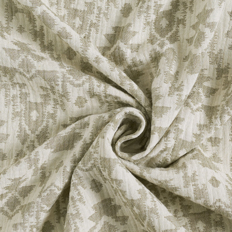 Tissu double gaze de coton Motif aztèque jacquard | by Poppy kaki clair/gris brume,  image number 5