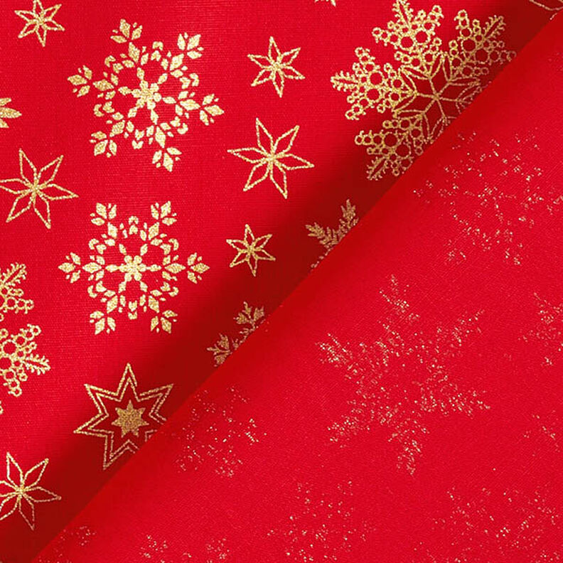 Tissu en coton Popeline Cristaux de neige – rouge/or,  image number 4