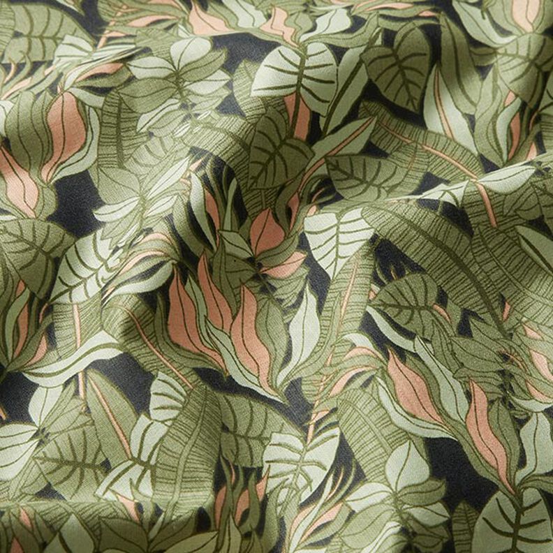 Tissu en coton Cretonne feuilles tropicales – noir/vert,  image number 2