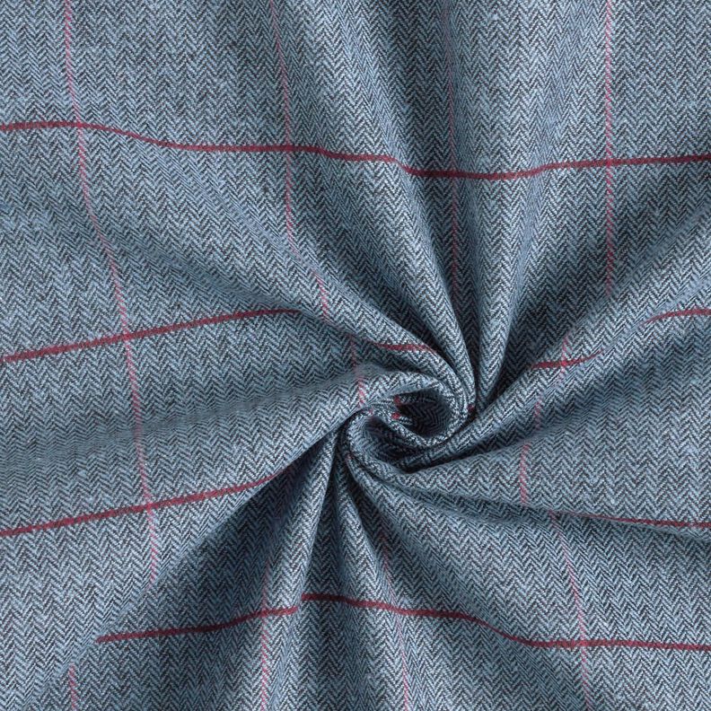 Tissu pour manteau en coton mélangé à chevrons et carreaux – bleu clair/rouge bordeaux,  image number 4