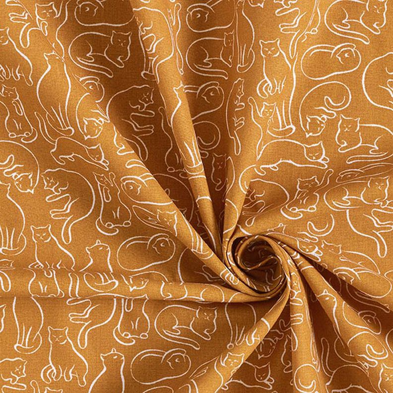 Tissu en coton Cretonne Chats espiègles – jaune curry,  image number 3