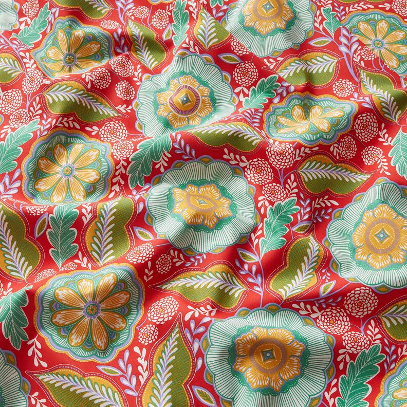 Tissu en coton Cretonne Fleurs Mandala – rouge feu/menthe poivrée,  image number 2