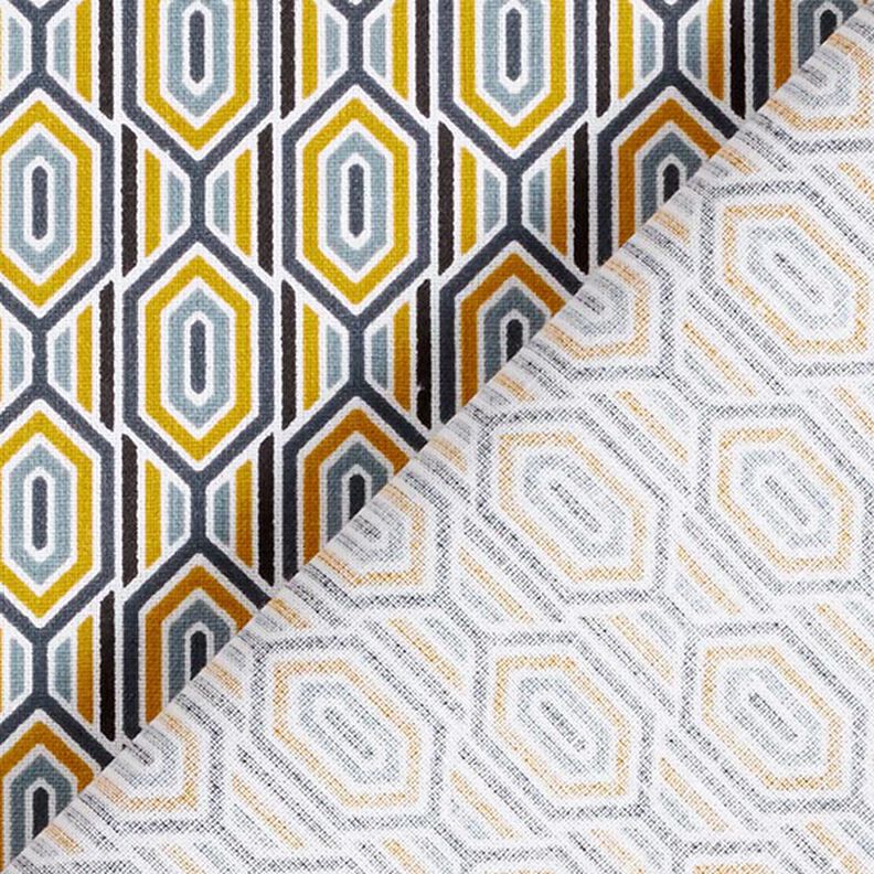 Tissu en coton Cretonne Hexagones motif rétro – bleu marine/jaune ocre,  image number 4