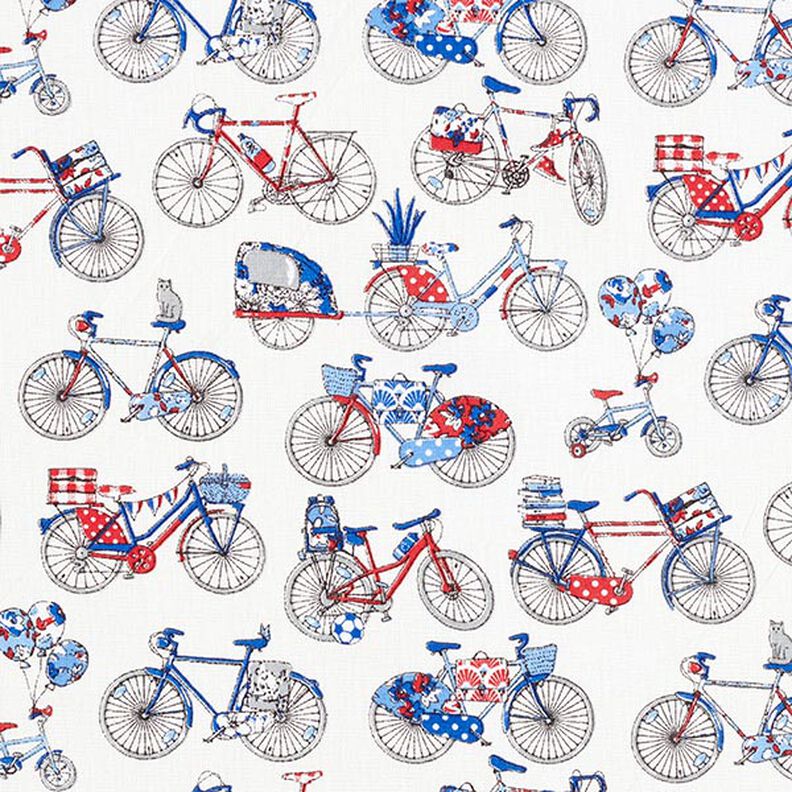 Tissu en coton Cretonne Vélos rétro – blanc/bleu,  image number 1