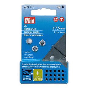 Rivets creux zone de serrage 3-4 mm [25 unités | Ø 7,5 mm] | Prym – argent métallique, 