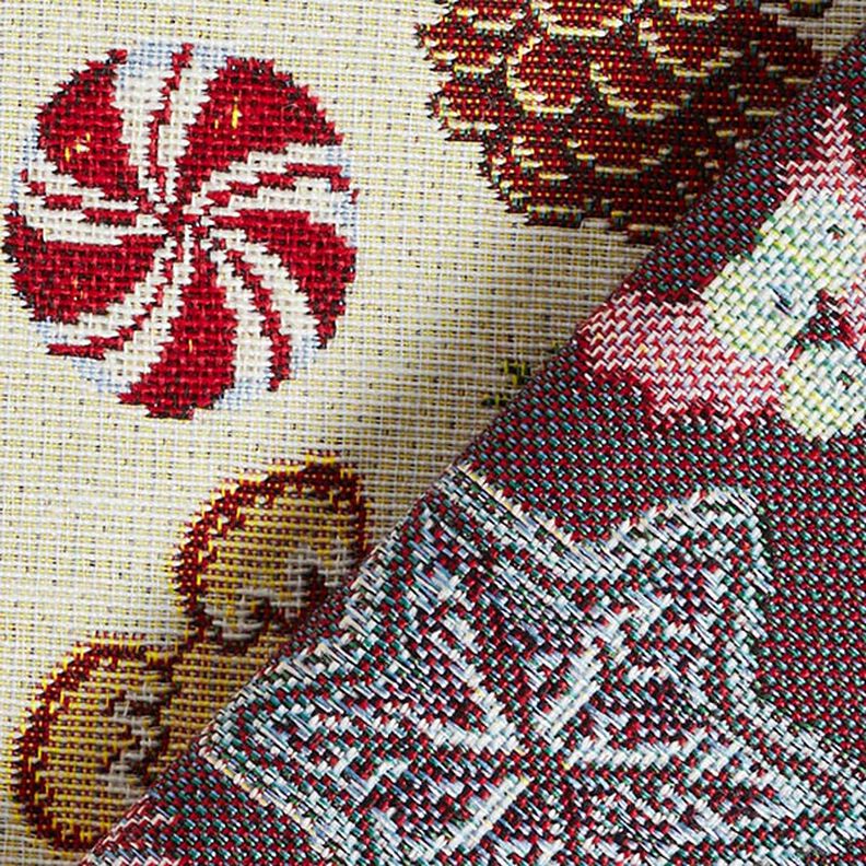 Tissu de décoration Gobelin Guimauves et biscuits – beige clair/carmin,  image number 4