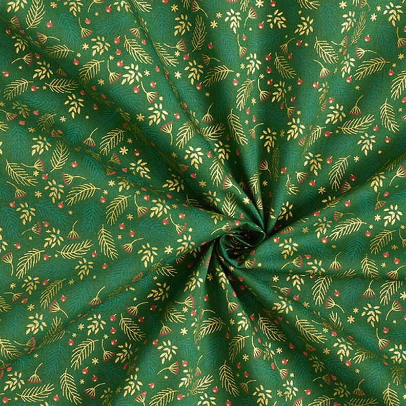 Tissu en coton Popeline Branches et baies – vert/or,  image number 3