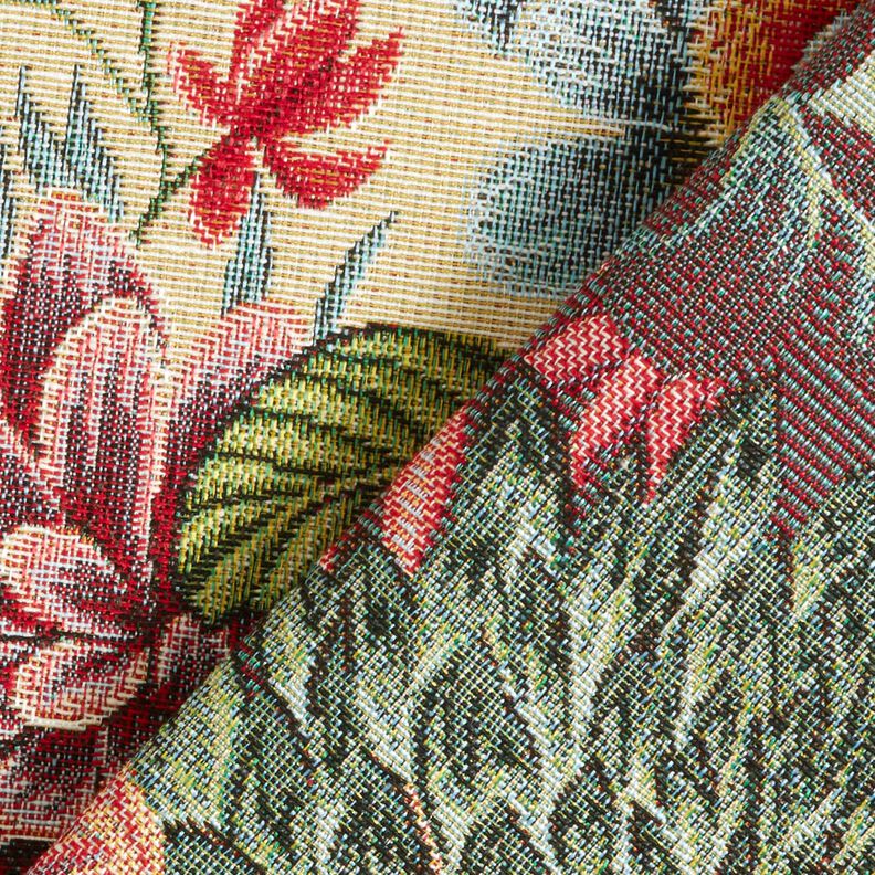 Tissu de décoration Gobelin Grandes fleurs – beige clair/rouge,  image number 4