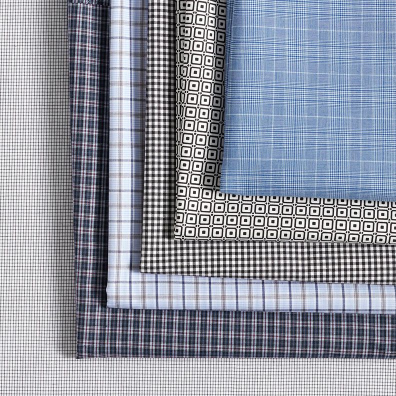 Tissu pour chemise à carreaux fins – blanc/bleu jean,  image number 5